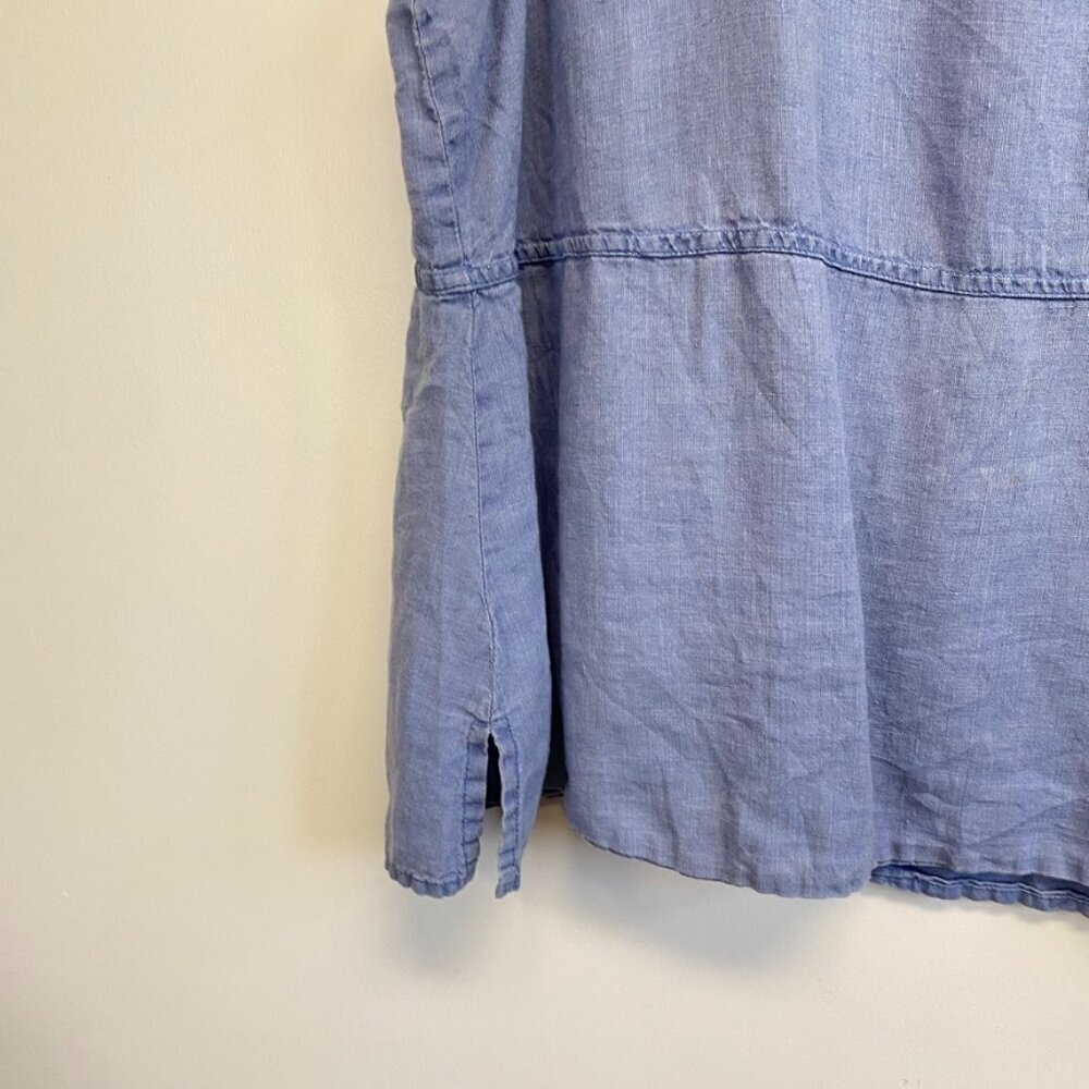 Flax 100% Linen Blue Sleeveless Top - Picture 3 of 11